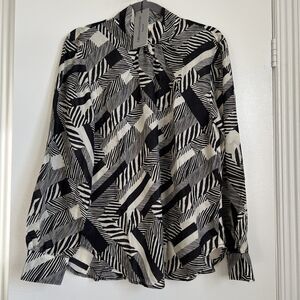 Officine Generale Sz XL Gabrielle Black White Top Geom Blouse Long Sleeve💖NWT